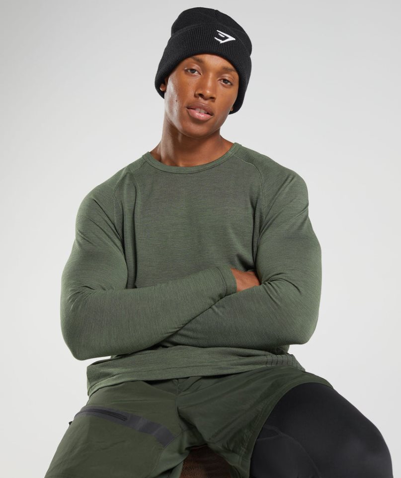 Men's Gymshark Retake Seamless Long Sleeve T-Shirts Olive | NZ 3VKEFA